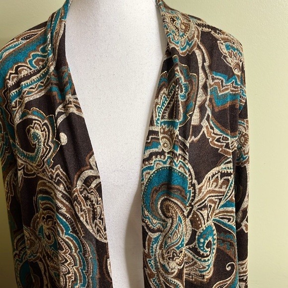 Chico's Kimono Floral Paisley gold long sleeve open front lightweight Cardigan - Picture 8 of 12